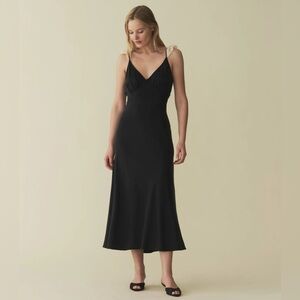 Doen Claire Dress Black Silk Bias Cut Lace Flutter Sleeve NWT